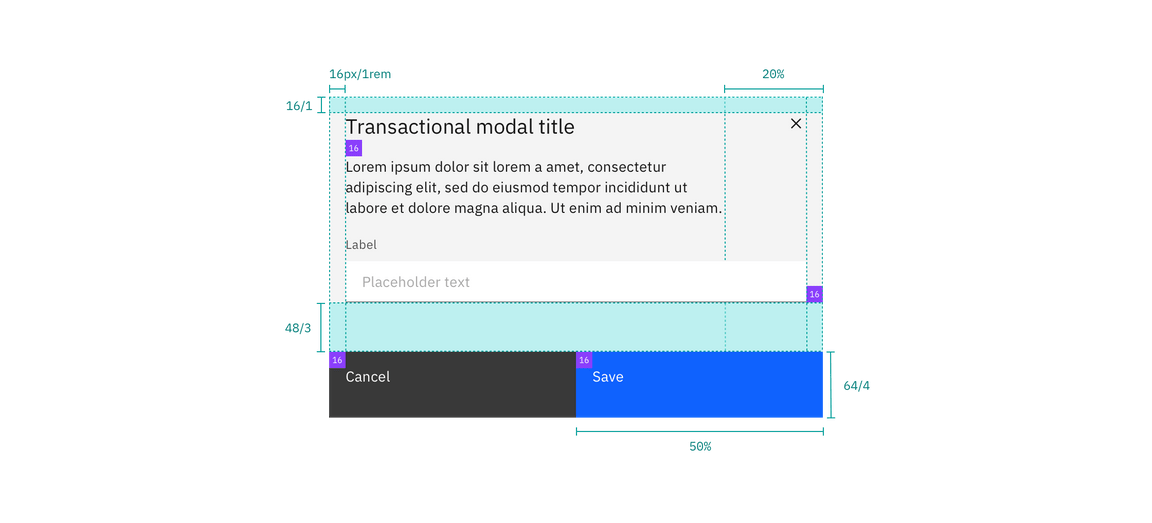 Structure and spacing measurements for a transactional modal